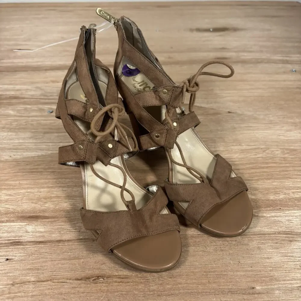 Circus Sam Edelman‎ Brown Emilia Lace Up Block Heel Vegan Suede Size 8.5